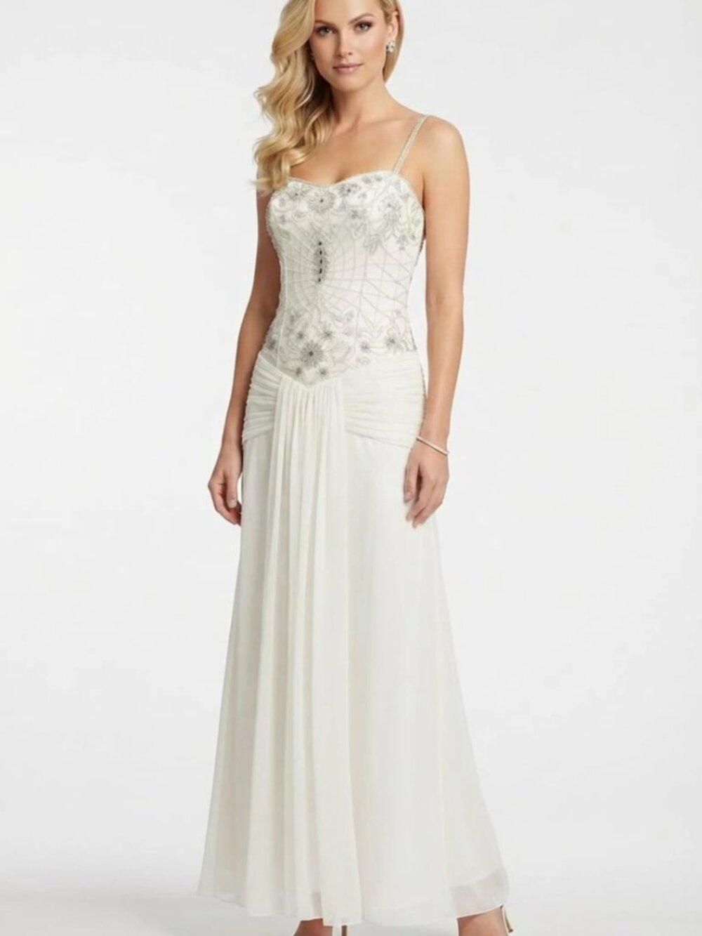 sue wong ivory beaded corset evening gown vintage y2k 1920s gown dress size 2